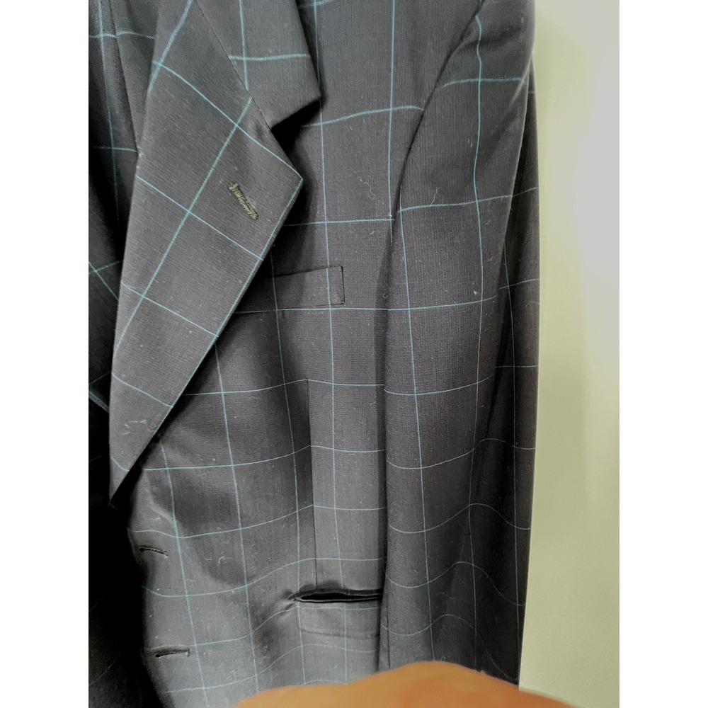 Innocenti Tom James Mens Suit 44R 2pc Navy Blue Windowpane Wool Pleated - Picture 5 of 16